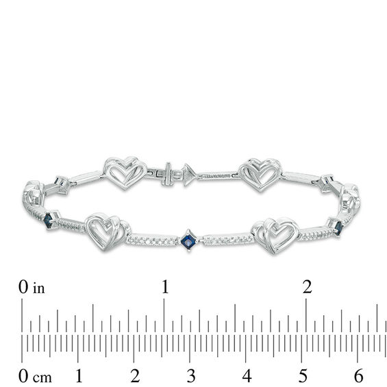 The Kindred Heart from Vera Wang Love Collection Blue Sapphire and 0.29 CT. T.W. Diamond Bracelet in Sterling Silver