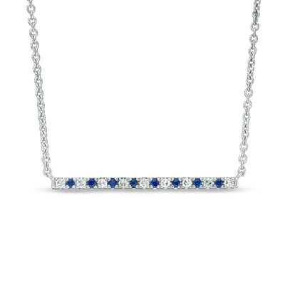 Vera Wang Love Collection Blue Sapphire and 0.07 CT. T.W. Diamond Alternating Bar Necklace in Sterling Silver - 19"