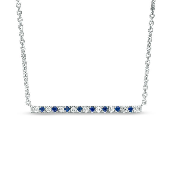 Vera Wang Love Collection Blue Sapphire and 0.07 CT. T.W. Diamond Alternating Bar Necklace in Sterling Silver - 19"