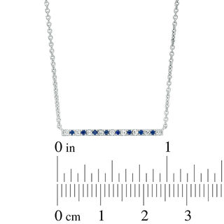 Vera Wang Love Collection Blue Sapphire and 0.07 CT. T.W. Diamond Alternating Bar Necklace in Sterling Silver - 19"