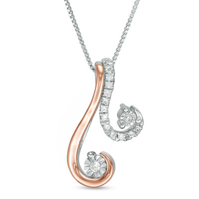 Convertibilities 0.16 CT. T.W. Diamond Double Swirl Drop Three-in-One Pendant in Sterling Silver and 10K Rose Gold