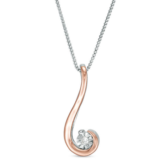 Convertibilities 0.16 CT. T.W. Diamond Double Swirl Drop Three-in-One Pendant in Sterling Silver and 10K Rose Gold