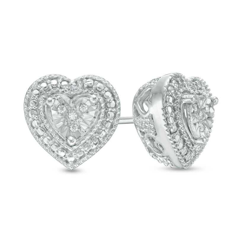Diamond Accent Heart Frame Stud Earrings in Sterling Silver|Peoples Jewellers