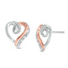 Thumbnail Image 0 of Diamond Accent Swirl Heart Stud Earrings in Sterling Silver and 10K Rose Gold