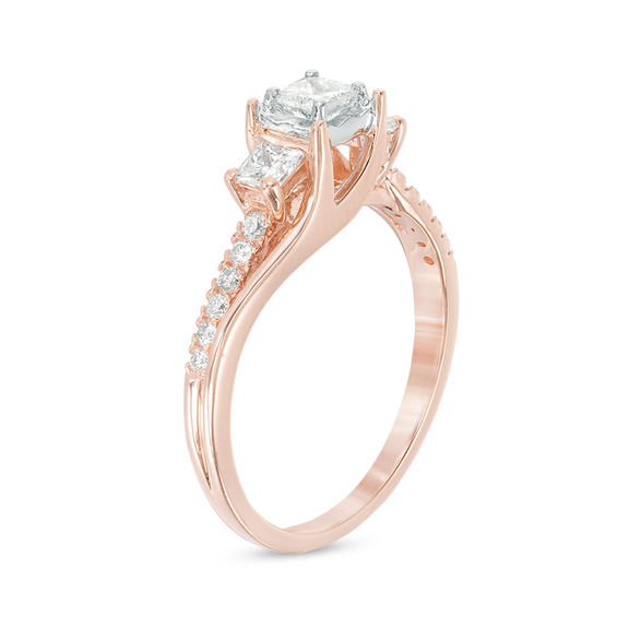 0.63 CT. T.W. Princess-Cut Diamond Past Present Future® Engagement Ring in 14K Rose Gold