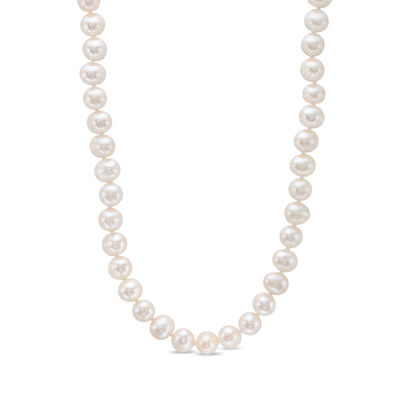 7.5-8.0mm Freshwater Cultured Pearl Strand Necklace with Sterling Silver Filigree Clasp-24"