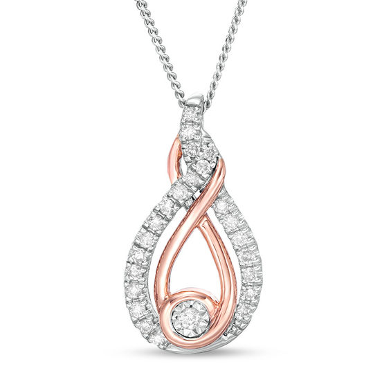 Interwoven™ 0.16 CT. T.W. Diamond Pendant in Sterling Silver and 10K Rose Gold - 19"