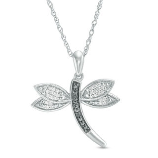 0.085 CT. T.W. Enhanced Black and White Diamond Dragonfly Pendant in Sterling Silver