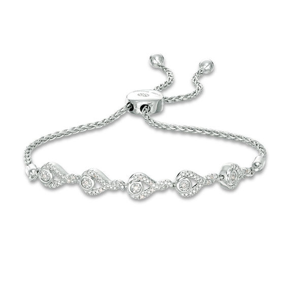 Interwoven™ 0.04 CT. T.W. Diamond Bolo Bracelet in Sterling Silver - 9.5"