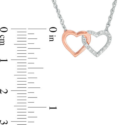 Diamond Accent Interlocking Hearts Necklace in Sterling Silver and 10K Rose Gold - 17.5"