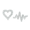 Thumbnail Image 0 of 0.04 CT. T.W. Diamond Heart and Heartbeat Mismatch Stud Earrings in Sterling Silver