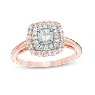 0.50 CT. T.W. Princess-Cut Diamond Double Frame Engagement Ring in 10K Rose Gold