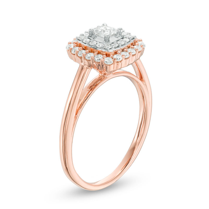 0.50 CT. T.W. Princess-Cut Diamond Double Frame Engagement Ring in 10K Rose Gold|Peoples Jewellers