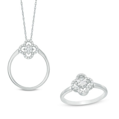 Convertibilities 0.16 CT. T.W. Diamond Clover Two-in-One Pendant and Ring Set in 10K Gold