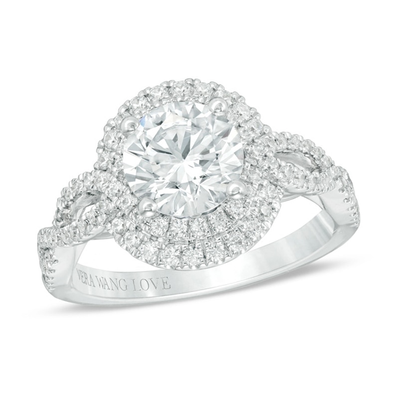 Vera Wang Love Collection 1.95 CT. T.W. Certified Diamond Frame Twist Engagement Ring in 14K White Gold (I/SI2)|Peoples Jewellers