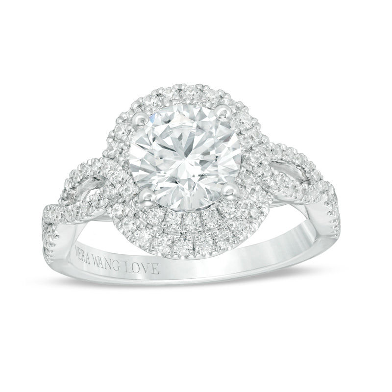 Vera Wang Love Collection 1.95 CT. T.W. Certified Diamond Frame Twist Engagement Ring in Platinum (I/SI2)|Peoples Jewellers