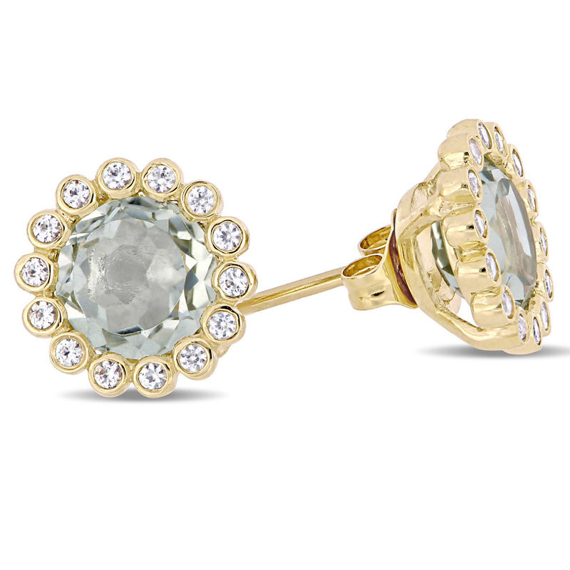 7.0mm Green Quartz and White Sapphire Frame Stud Earrings in 10K Gold|Peoples Jewellers