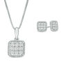 Thumbnail Image 1 of 0.117 CT. T.W. Composite Diamond Square Pendant and Stud Earrings Set in Sterling Silver