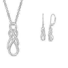 0.19 CT. T.W. Diamond Double Infinity Pendant and Drop Earrings Set in Sterling Silver - 17&quot;