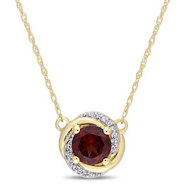 6.0mm Garnet and 0.04 CT. T.W. Diamond Orbit Frame Necklace in 10K Gold - 17&quot;