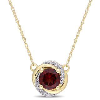 6.0mm Garnet and 0.04 CT. T.W. Diamond Orbit Frame Necklace in 10K Gold - 17"