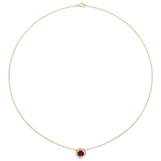 6.0mm Garnet and 0.04 CT. T.W. Diamond Orbit Frame Necklace in 10K Gold - 17"