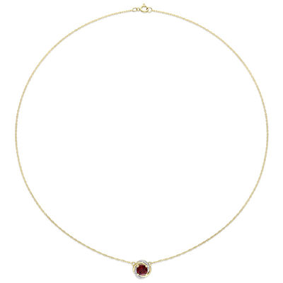 6.0mm Garnet and 0.04 CT. T.W. Diamond Orbit Frame Necklace in 10K Gold - 17"