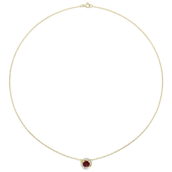 6.0mm Garnet and 0.04 CT. T.W. Diamond Orbit Frame Necklace in 10K Gold - 17"