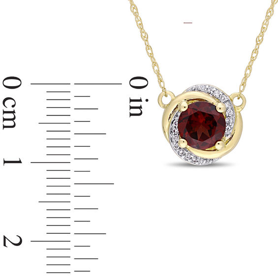 6.0mm Garnet and 0.04 CT. T.W. Diamond Orbit Frame Necklace in 10K Gold - 17"