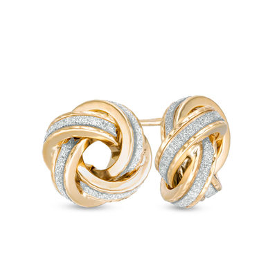 Glitter Enamel Love Knot Stud Earrings in 14K Gold