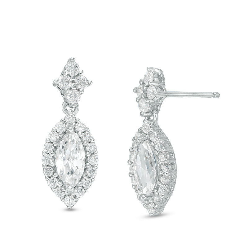 Marquise Lab-Created White Sapphire Frame Drop Earrings in Sterling Silver|Peoples Jewellers