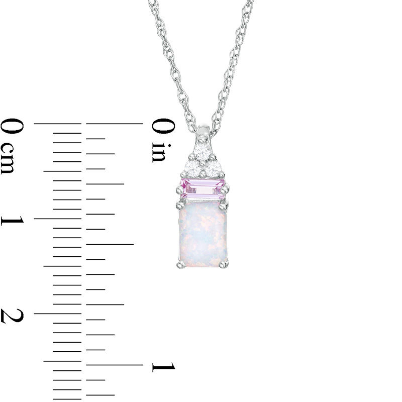Emerald-Cut Lab-Created Opal, Pink and White Sapphire Tri-Top Pendant and Drop Earrings Set in Sterling Silver|Peoples Jewellers