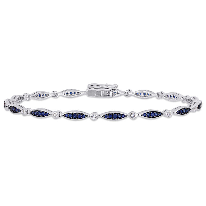 Lab-Created Blue and White Sapphire Marquise Link Vintage-Style Bracelet in Sterling Silver - 7.25"