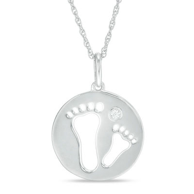 Lab-Created White Sapphire Footprints Disc Pendant in 10K White Gold