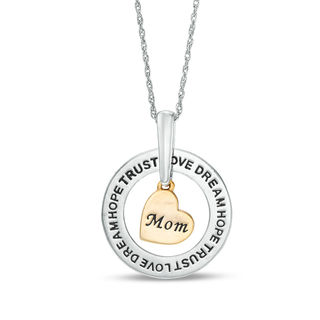 Open Circle with "Mom" Heart Charm Pendant in 10K Two-Tone Gold