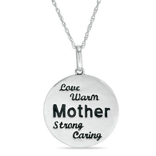 "Mother" Round Disc Pendant in 10K White Gold