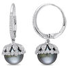 Thumbnail Image 0 of 9.0-9.5mm Black Tahitian Cultured Pearl and 0.51 CT. T.W. Diamond Leaf Drop Earrings in 14K White Gold