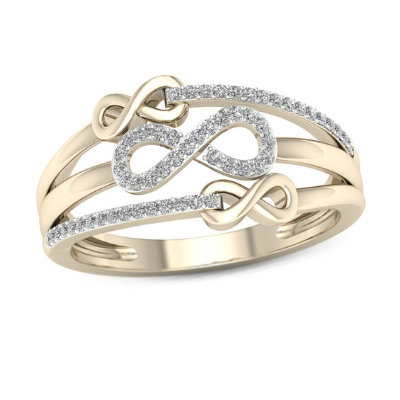 0.15 CT. T.W. Diamond Triple Infinity Multi-Row Ring in 10K Gold