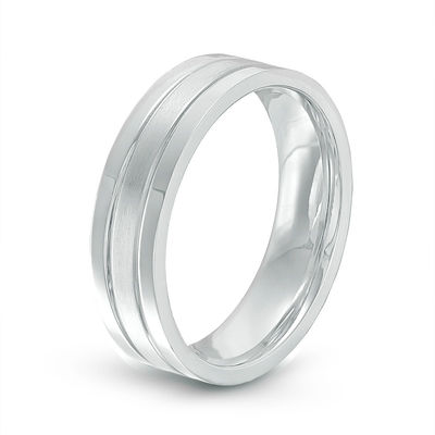 Men's 6.0mm Satin Centre Groove Wedding Band in Stainless Steel