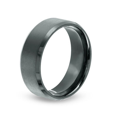 Men's 8.0mm Brushed Centre Bevelled Edge Wedding Band in Black IP Stainless Steel