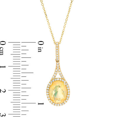 Oval Multi-Colour Opal and 0.14 CT. T.W. Diamond Frame Drop Pendant in 10K Gold