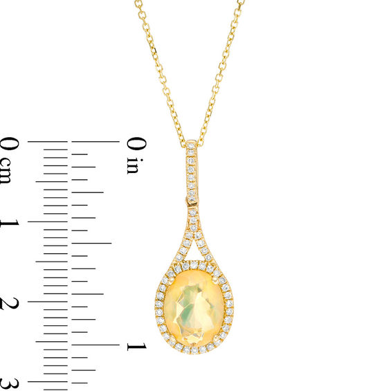 Oval Multi-Colour Opal and 0.14 CT. T.W. Diamond Frame Drop Pendant in 10K Gold