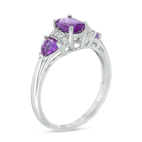 Amethyst and Lab-Created White Sapphire Collar Three Stone Ring in Sterling Silver