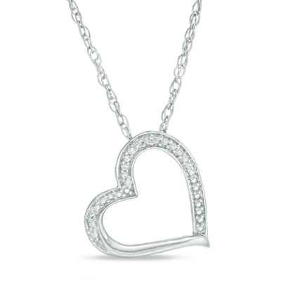 Diamond Accent Tilted Heart Pendant in 10K White Gold