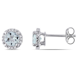 5.0mm Aquamarine and 0.07 CT. T.W. Diamond Frame Stud Earrings in 10K White Gold