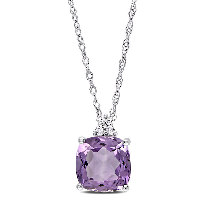 8.0mm Cushion-Cut Amethyst and Diamond Accent Pendant in 10K White Gold - 17"|Peoples Jewellers