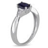 Oval Blue Sapphire and Diamond Accent Triangle Sides Vintage-Style Ring in 10K White Gold