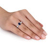 Oval Blue Sapphire and Diamond Accent Triangle Sides Vintage-Style Ring in 10K White Gold