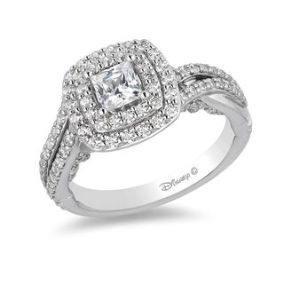 Enchanted Disney Cinderella 1.25 CT. T.W. Princess-Cut Diamond Double Frame Bypass Engagement Ring in 14K White Gold