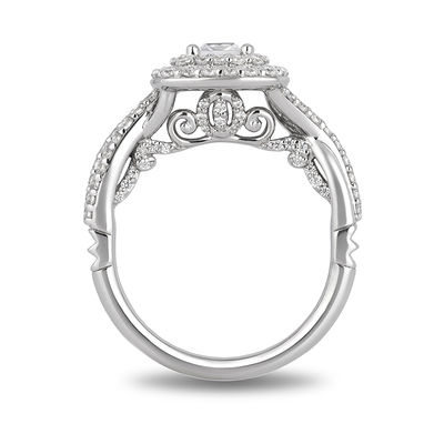 Enchanted Disney Cinderella 1.25 CT. T.W. Princess-Cut Diamond Double Frame Bypass Engagement Ring in 14K White Gold